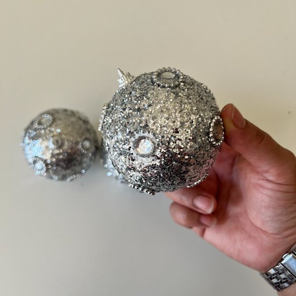 4 Piece Sparkling Ornaments Silver Glitter Styrofoam Core with Rhinestones 4" - Picture 4 of 6